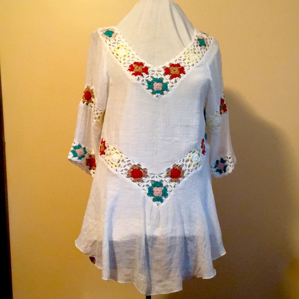 MBoho Top Granny Square Top Tunic Beach Dress Bathing Suit Cover cottagecore